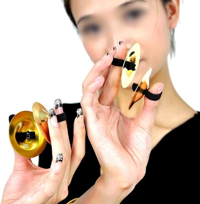 ccHuDE 4 Pcs 5.3cm Finger Cymbals Finger Hand Symbols Instrument Finger Musical Instrument Rhythm Beats Percussion Instrument Belly Dance Finger Bells for Dancer Party Gold - Image 2